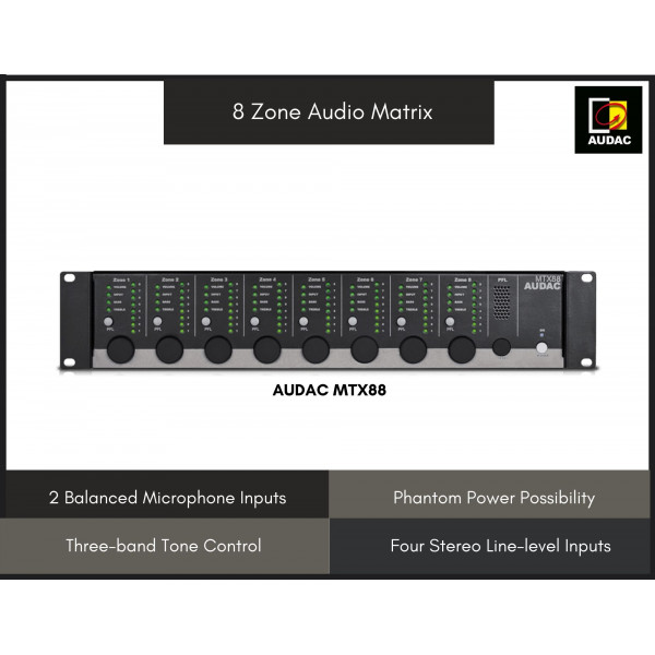 AUDAC 8 Zones Digital Audio Matrix Processor MTX88